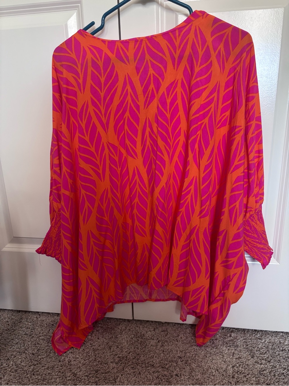 entro Pink and Orange Leaf-Pattern Top